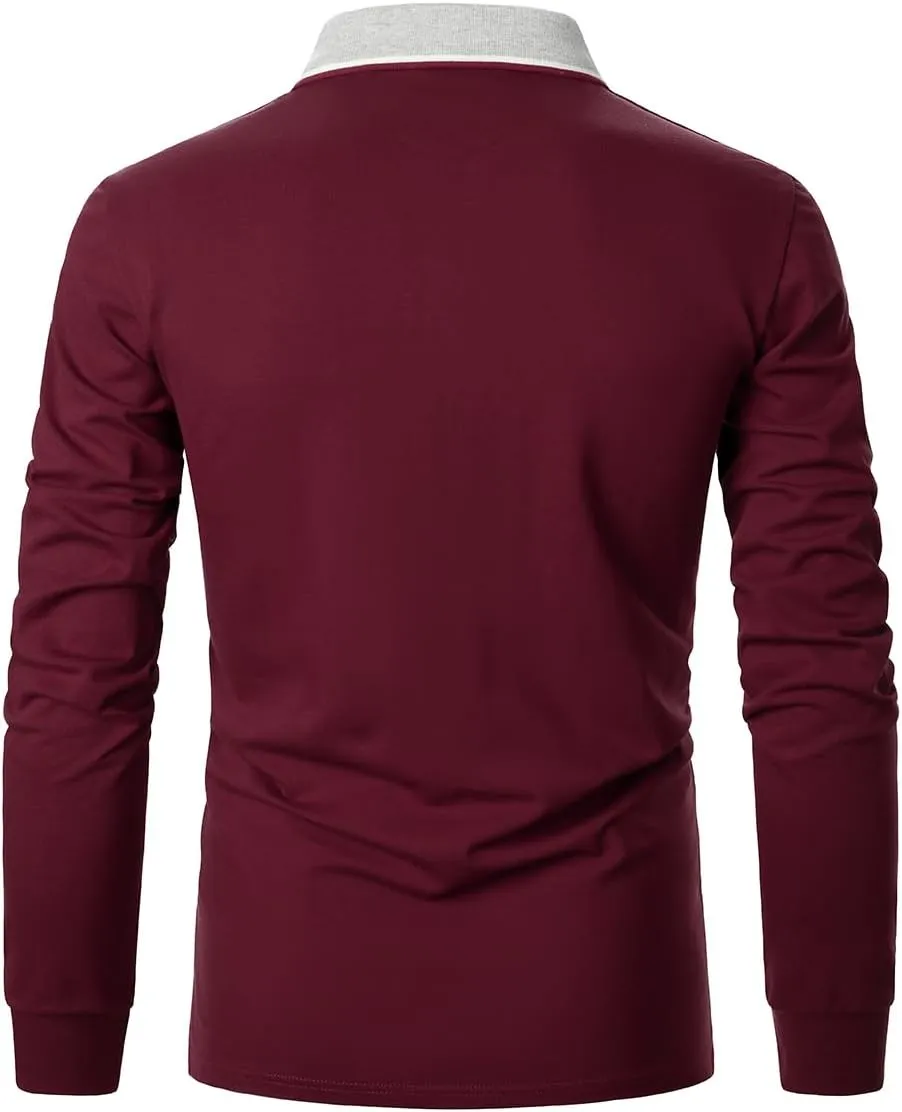 Polo Shirt for Men Long Sleeve Casual Basic Classic Golf Sport Cotton T-Shirt with Pocket