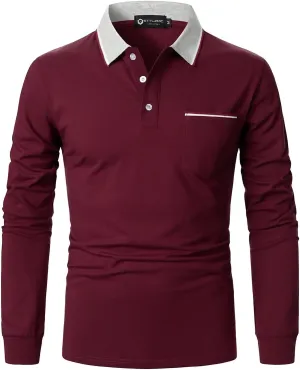 Polo Shirt for Men Long Sleeve Casual Basic Classic Golf Sport Cotton T-Shirt with Pocket