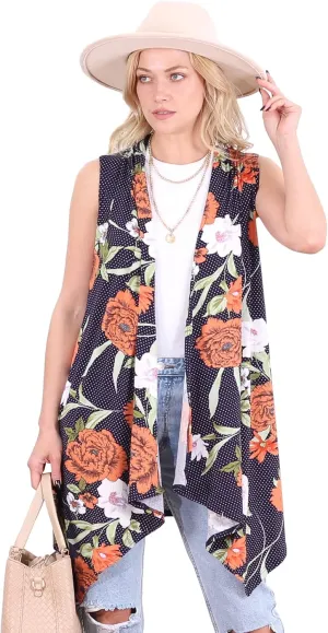 Popana Womens Sleeveless Lightweight Summer Open Front Long Duster Cardigan Vest Plus Size Made in USA