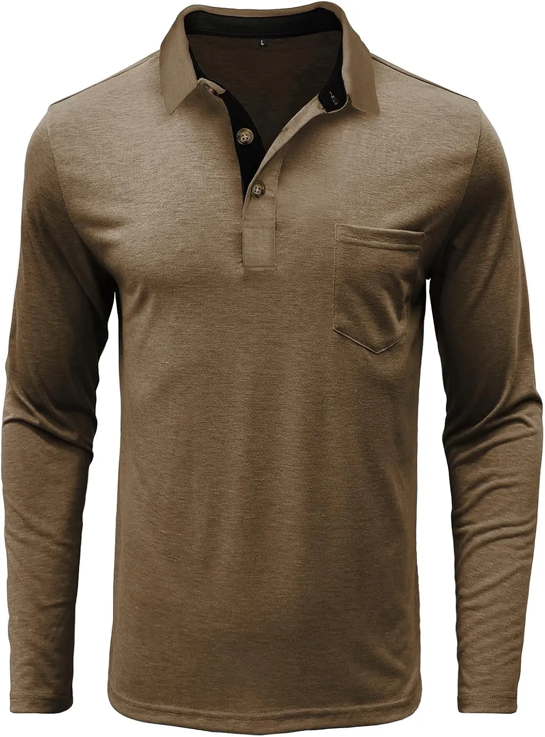 PrettyGuide Men's Long Sleeve Polo Shirts Lightweight Casual Button Polo T Shirt Basic Golf Shirt with Pocket
