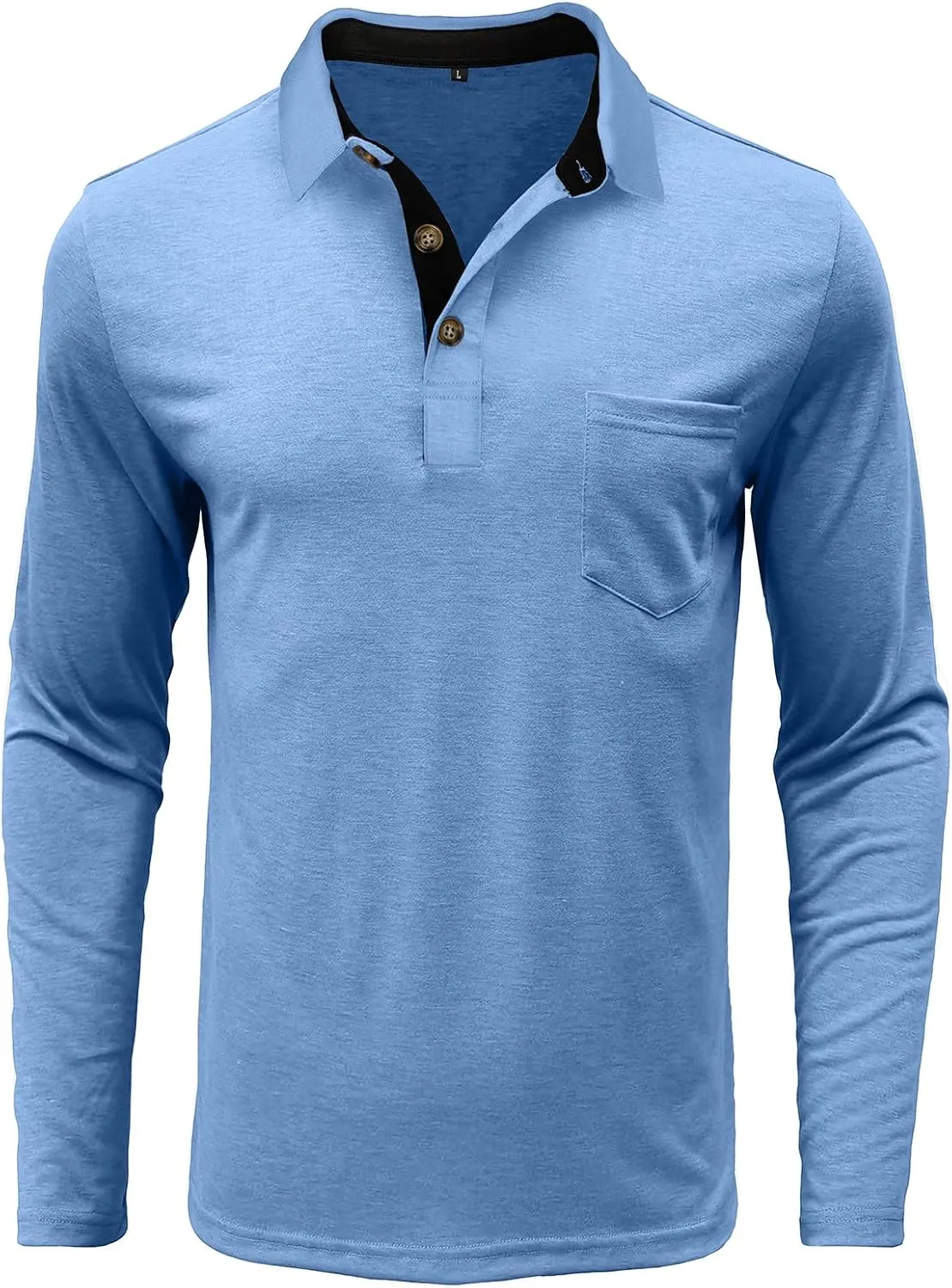 PrettyGuide Men's Long Sleeve Polo Shirts Lightweight Casual Button Polo T Shirt Basic Golf Shirt with Pocket