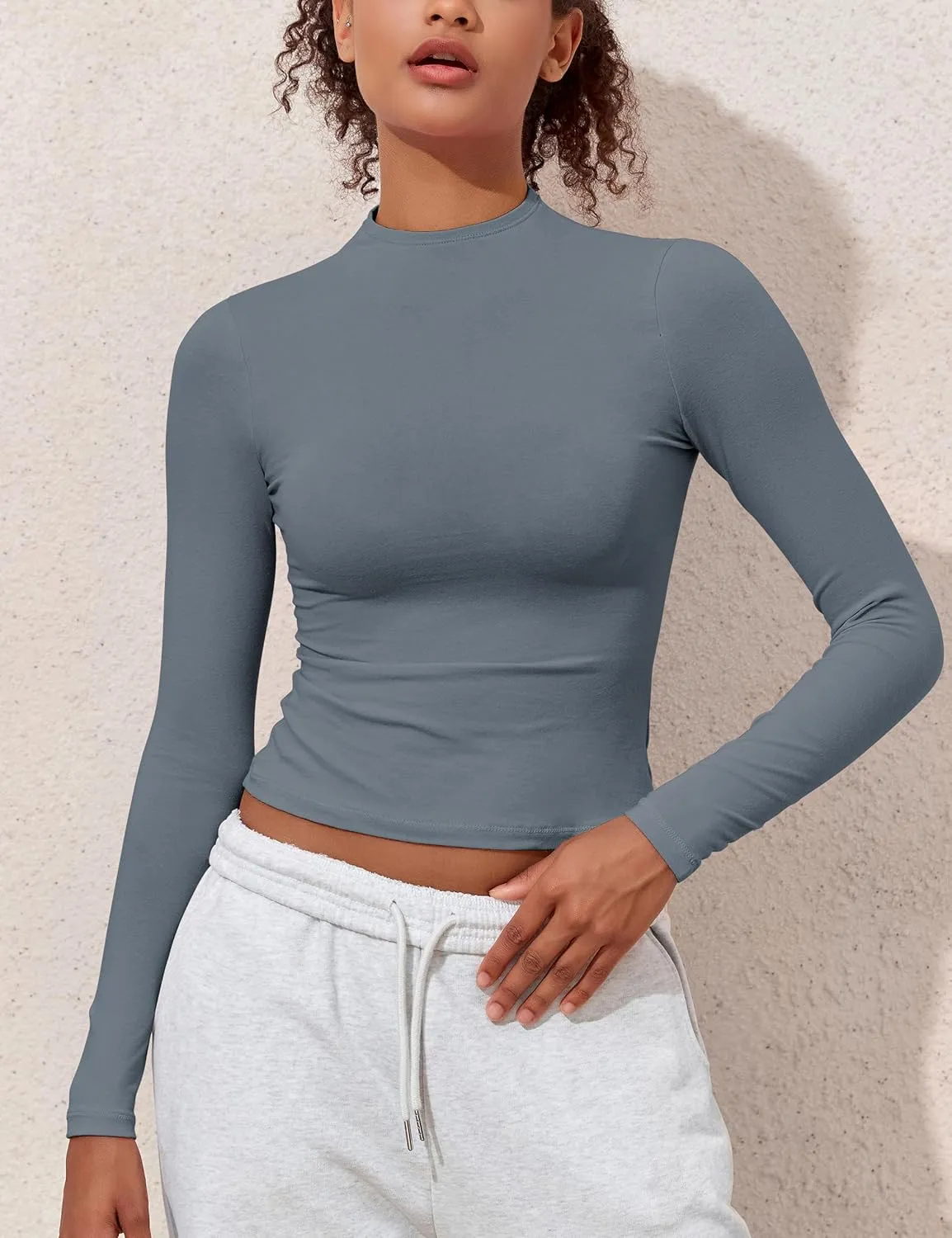 PrettyGuide Women's Cotton Long Sleeve Shirts Mock Neck Basic Tee Tight Fitted Fall Going Out Tops