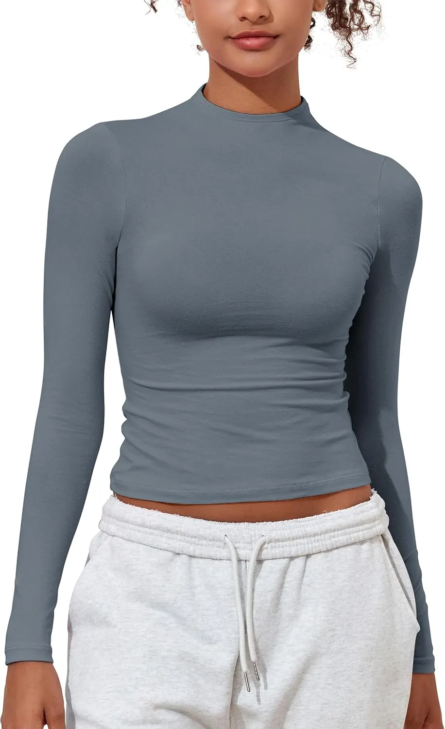 PrettyGuide Women's Cotton Long Sleeve Shirts Mock Neck Basic Tee Tight Fitted Fall Going Out Tops