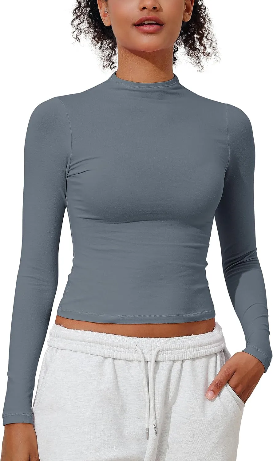 PrettyGuide Women's Cotton Long Sleeve Shirts Mock Neck Basic Tee Tight Fitted Fall Going Out Tops