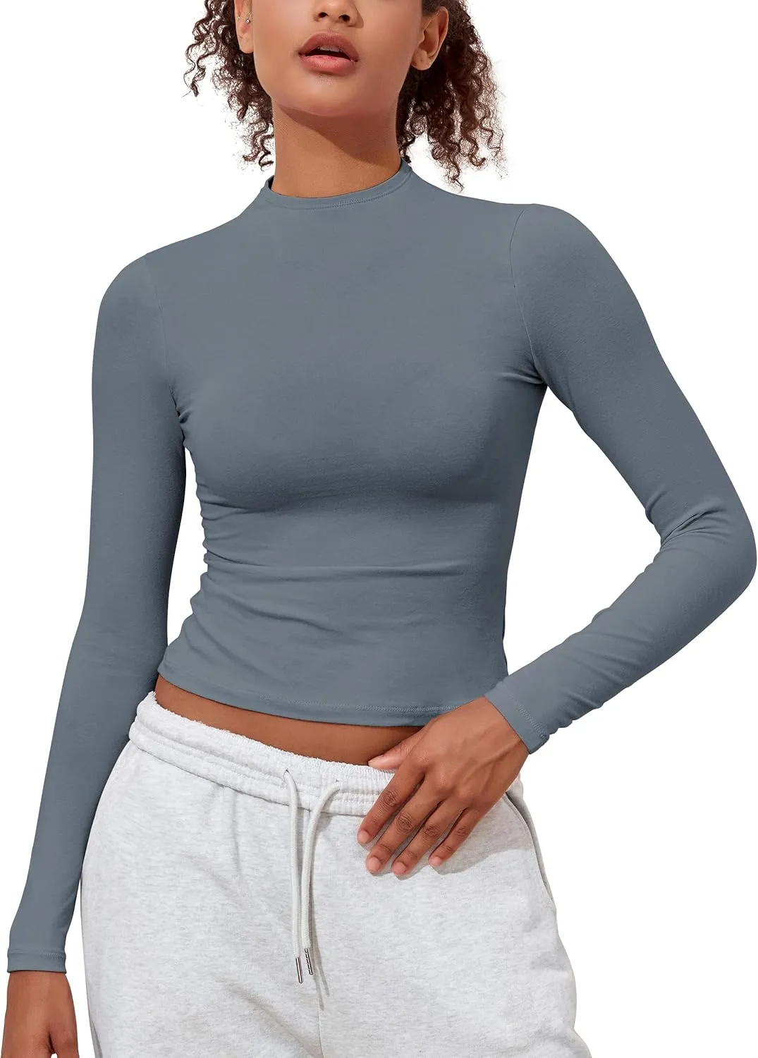 PrettyGuide Women's Cotton Long Sleeve Shirts Mock Neck Basic Tee Tight Fitted Fall Going Out Tops