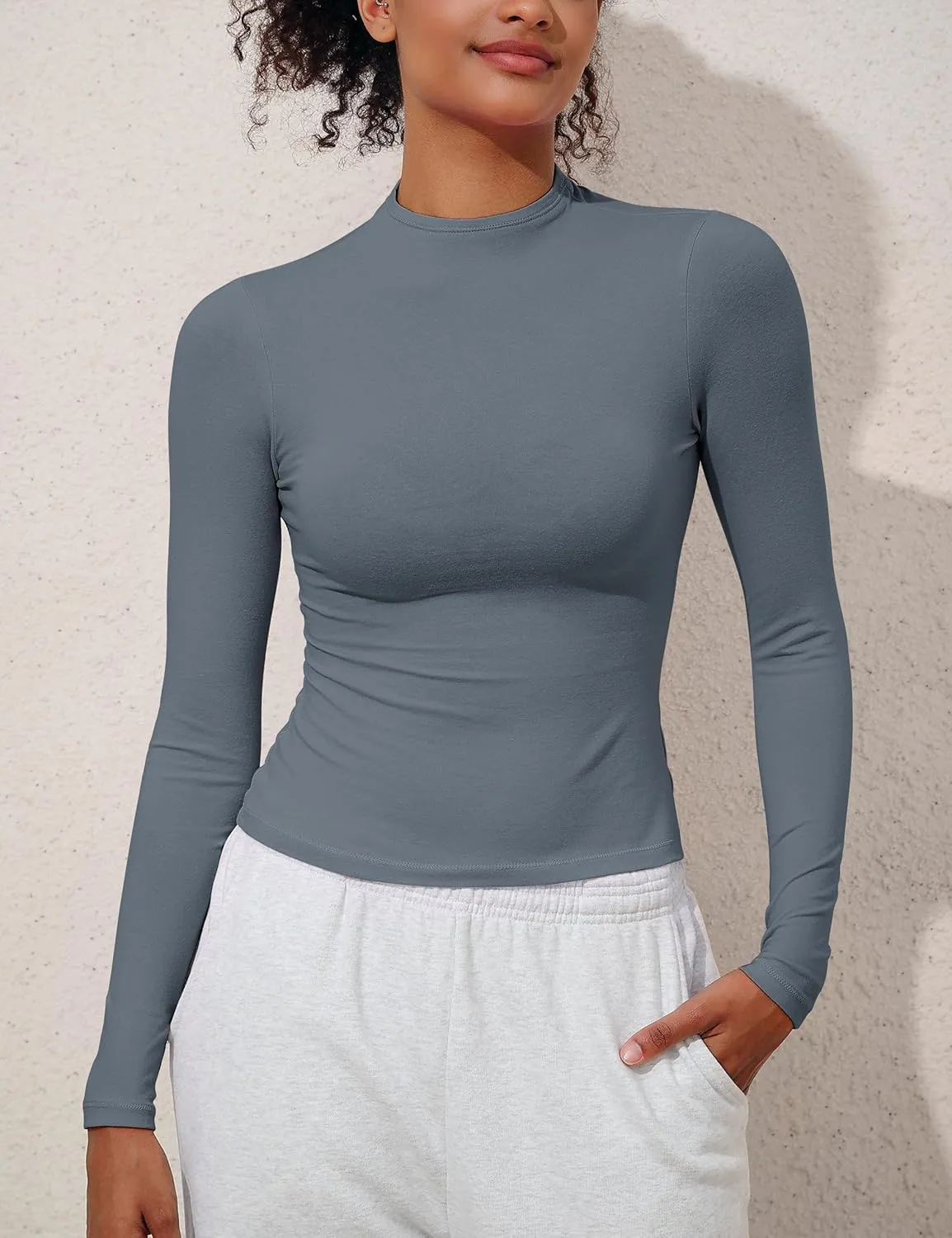 PrettyGuide Women's Cotton Long Sleeve Shirts Mock Neck Basic Tee Tight Fitted Fall Going Out Tops