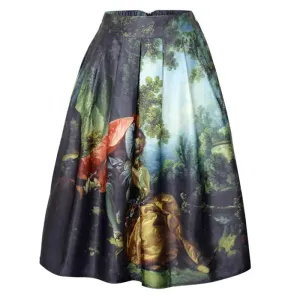 Princess Royal Oil Painting High Waist Pleated Skirt