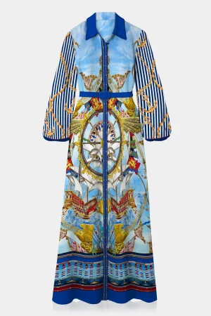 Printed Blue And White Dress