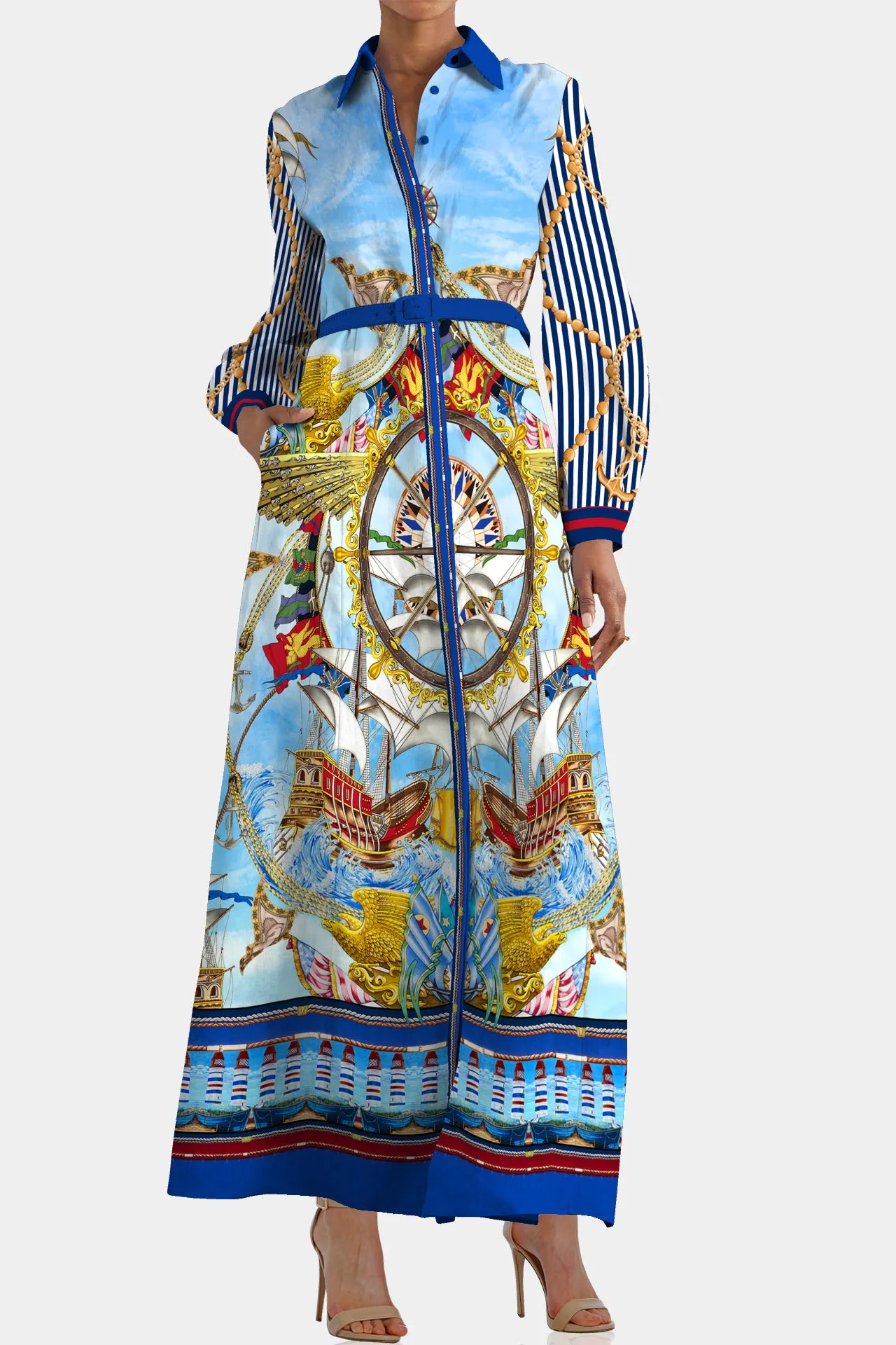 Printed Blue And White Dress