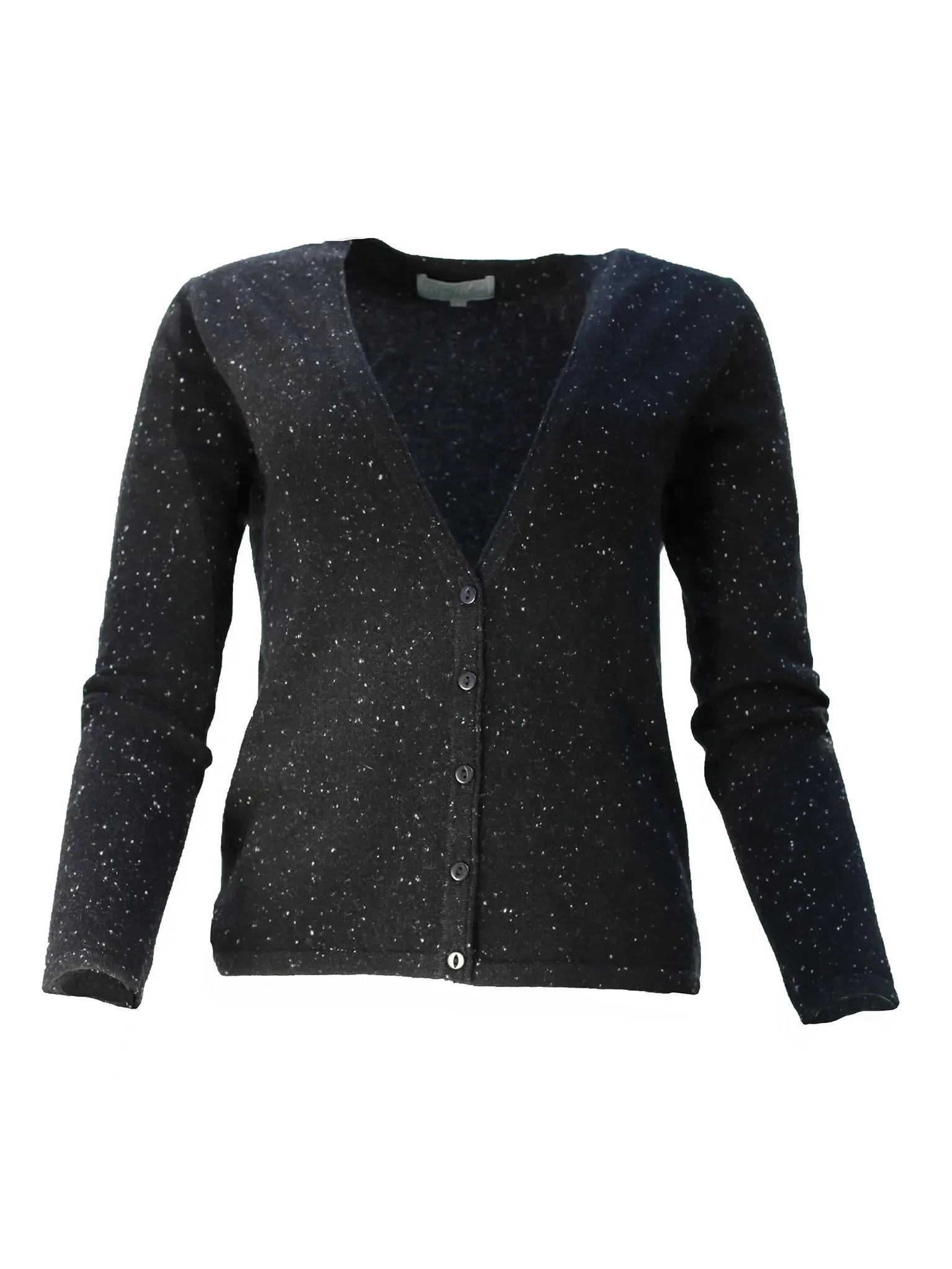 Pure Cashmere V-Neck Cardigan | Black with White Fleck