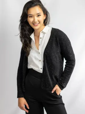 Pure Cashmere V-Neck Cardigan | Black with White Fleck