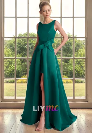 Scoop Sleeveless Sleek Satin Pleated A-Line Mother of Bride Dress Cocktail Dress