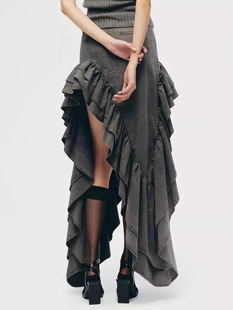 Sexy High Waist Spliced Folds Minimalist Vintage Skirt