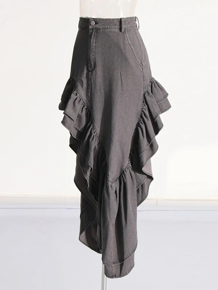 Sexy High Waist Spliced Folds Minimalist Vintage Skirt