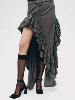 Sexy High Waist Spliced Folds Minimalist Vintage Skirt