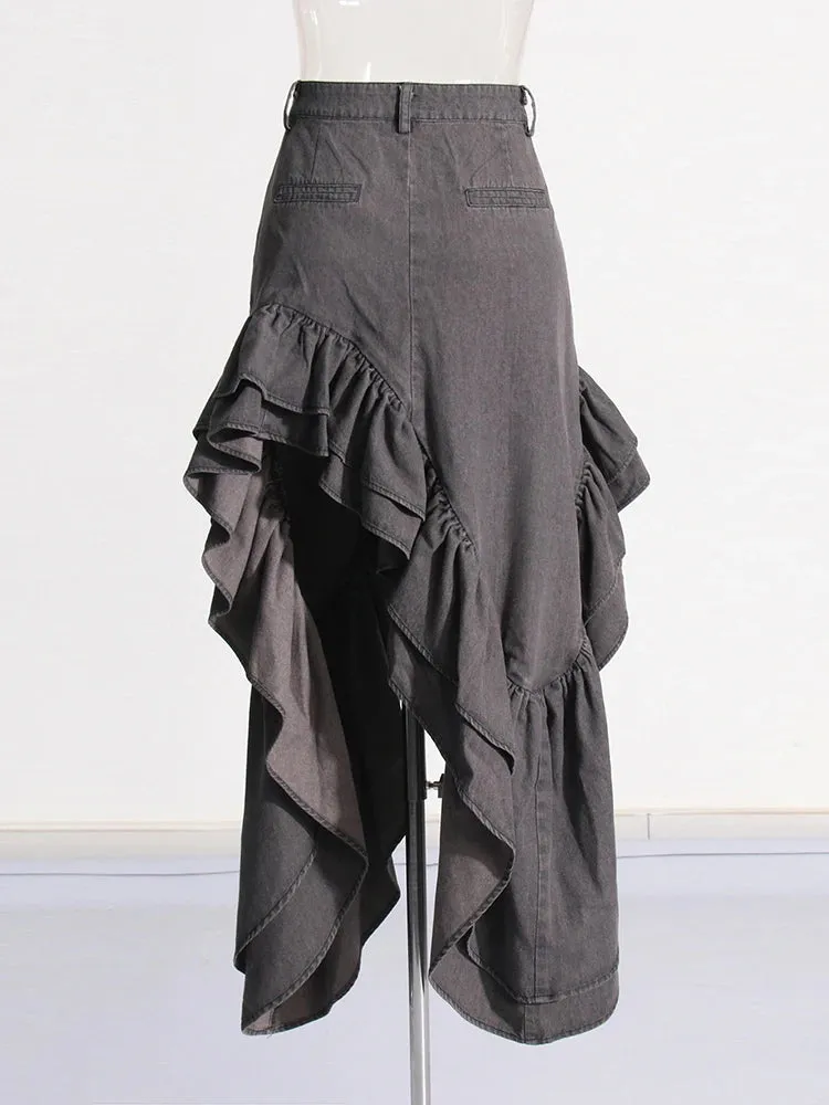 Sexy High Waist Spliced Folds Minimalist Vintage Skirt