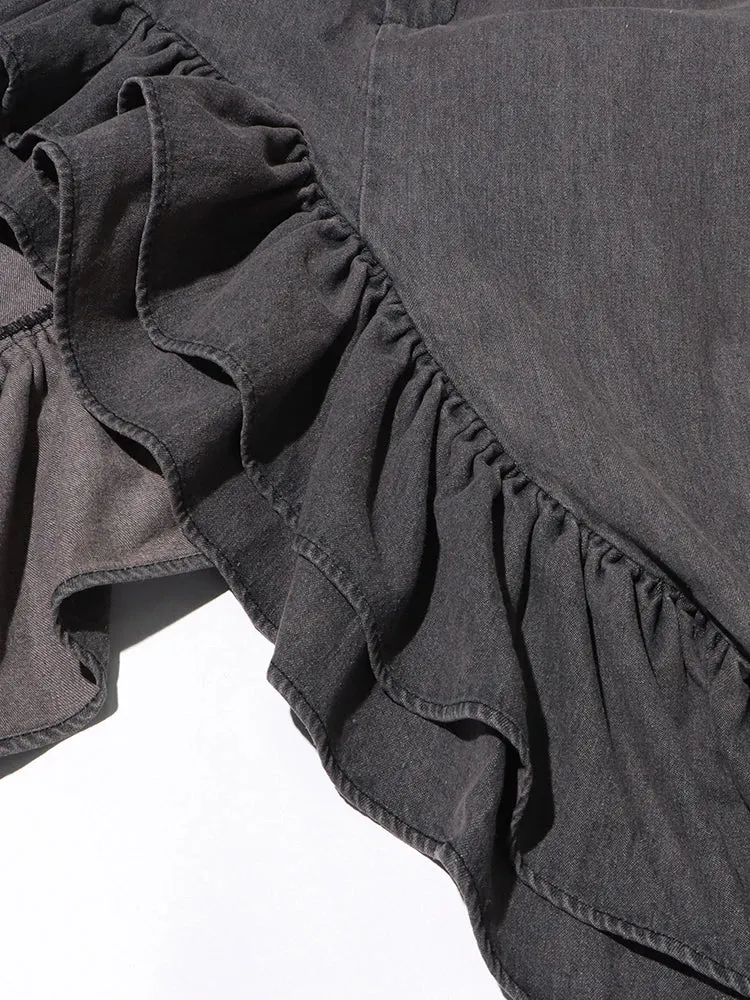 Sexy High Waist Spliced Folds Minimalist Vintage Skirt