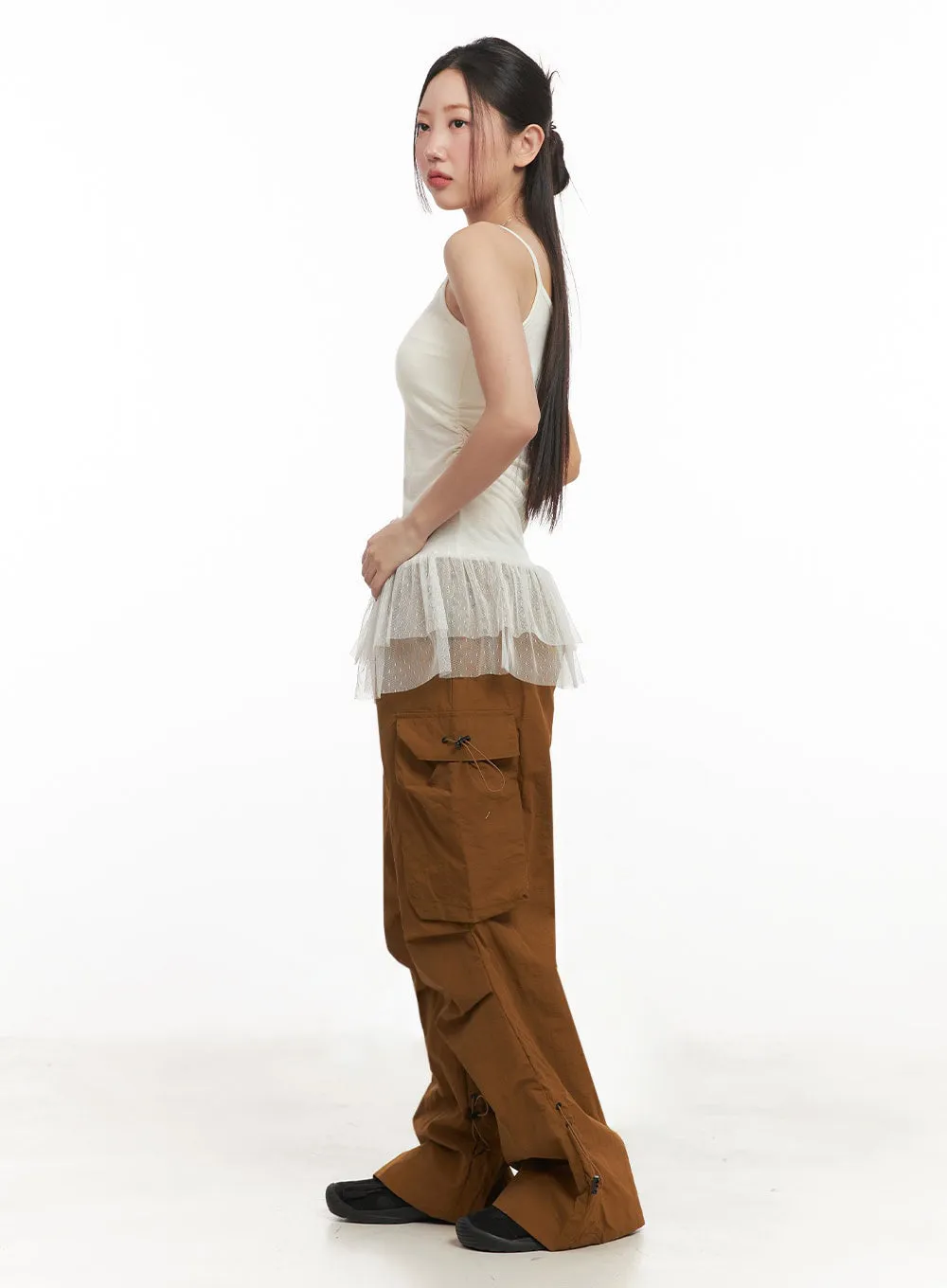 Shirred Cargo Windbreaker Pants IM525