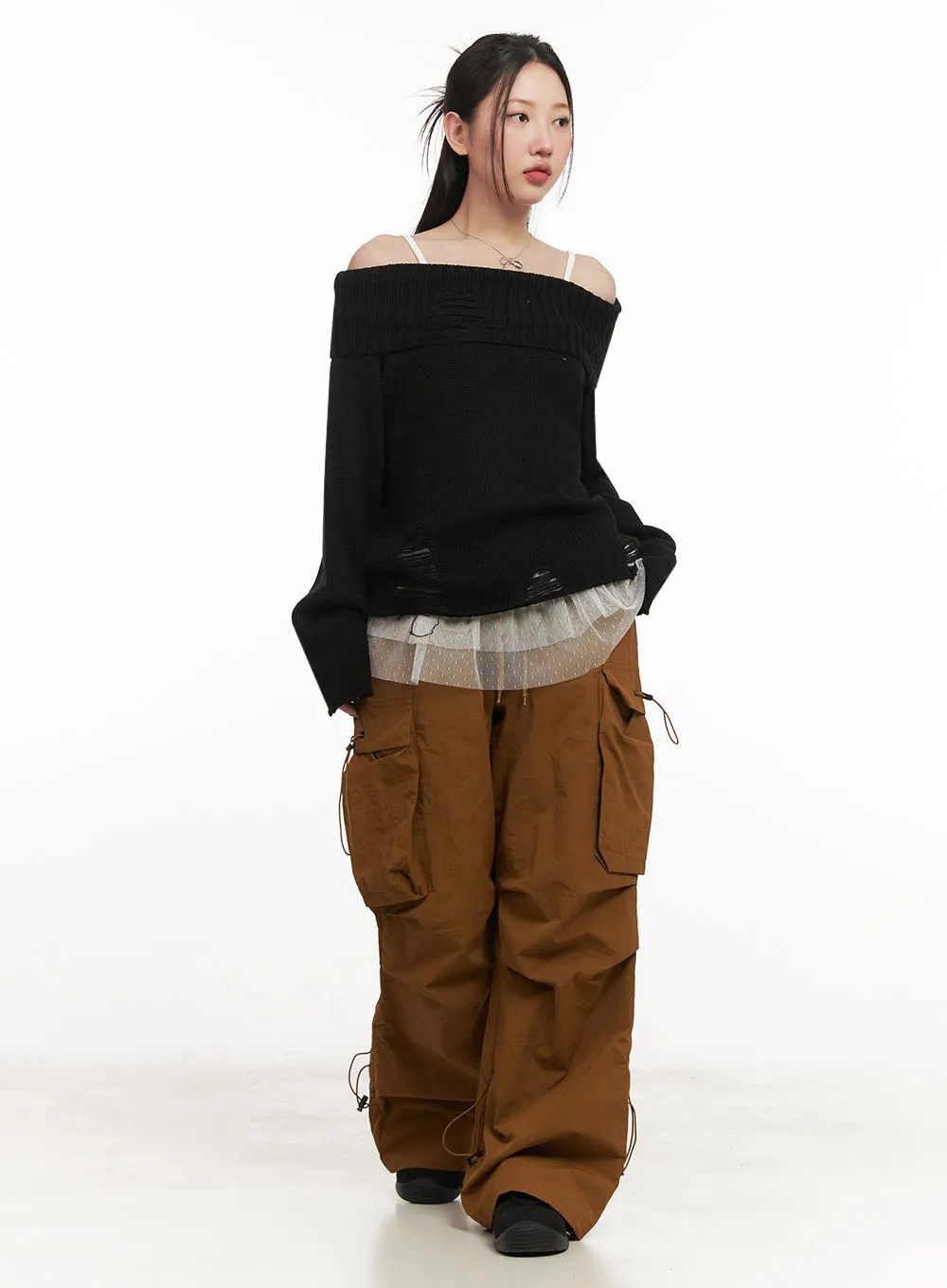 Shirred Cargo Windbreaker Pants IM525