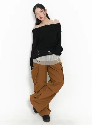 Shirred Cargo Windbreaker Pants IM525