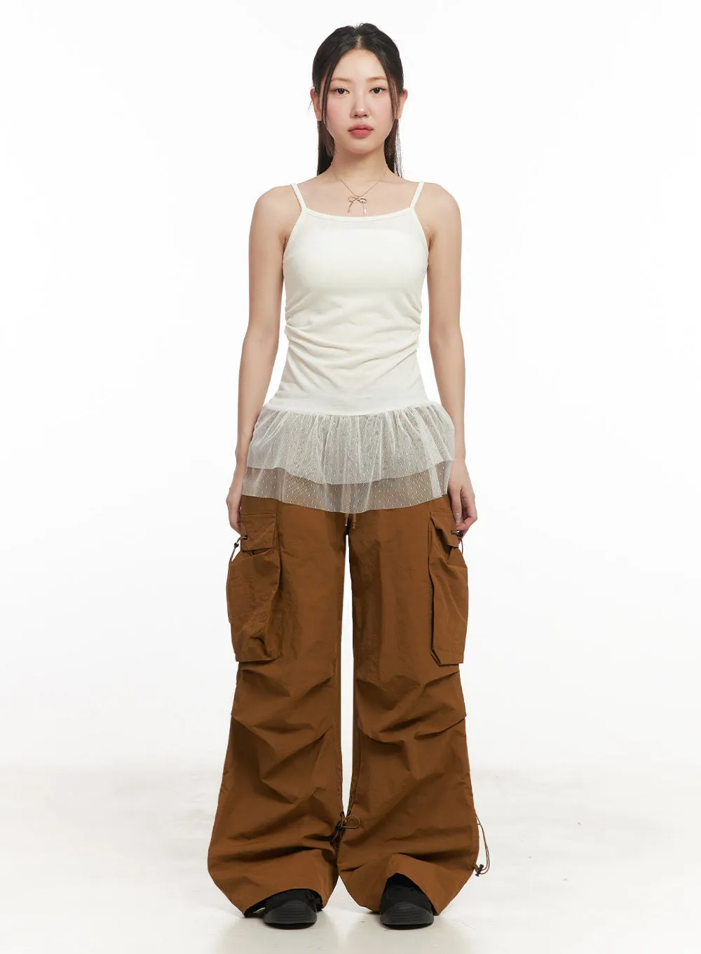 Shirred Cargo Windbreaker Pants IM525