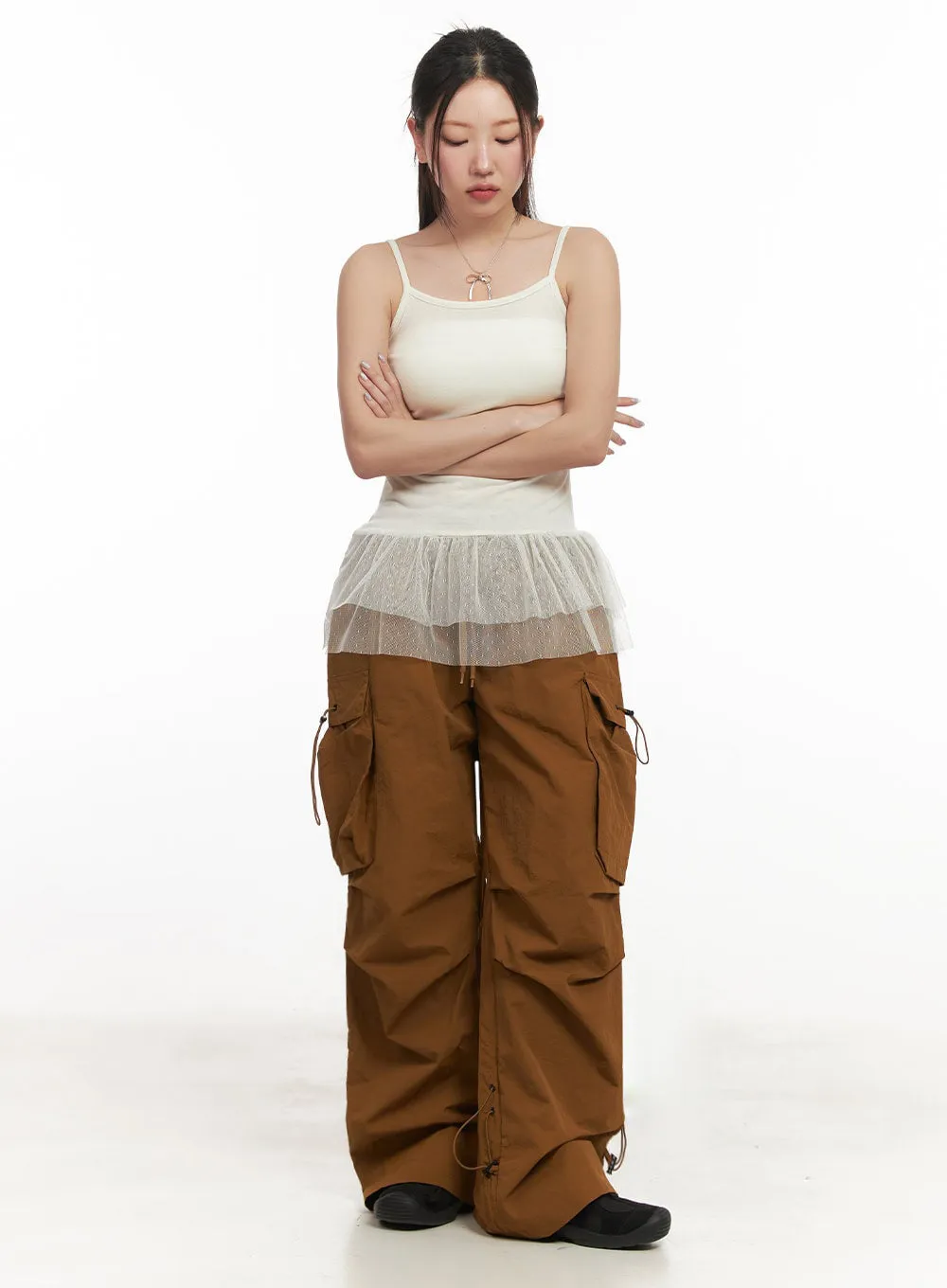 Shirred Cargo Windbreaker Pants IM525