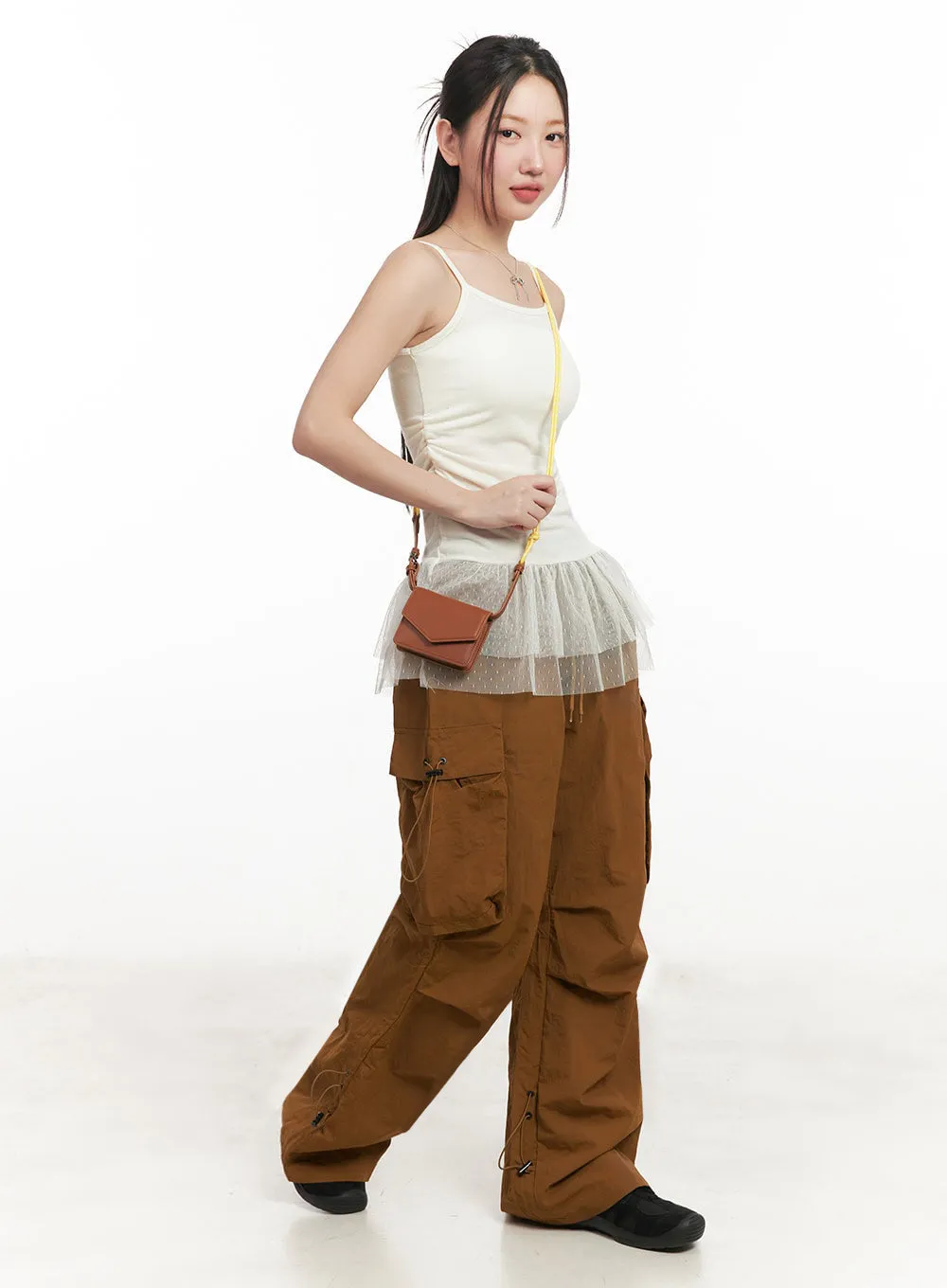 Shirred Cargo Windbreaker Pants IM525