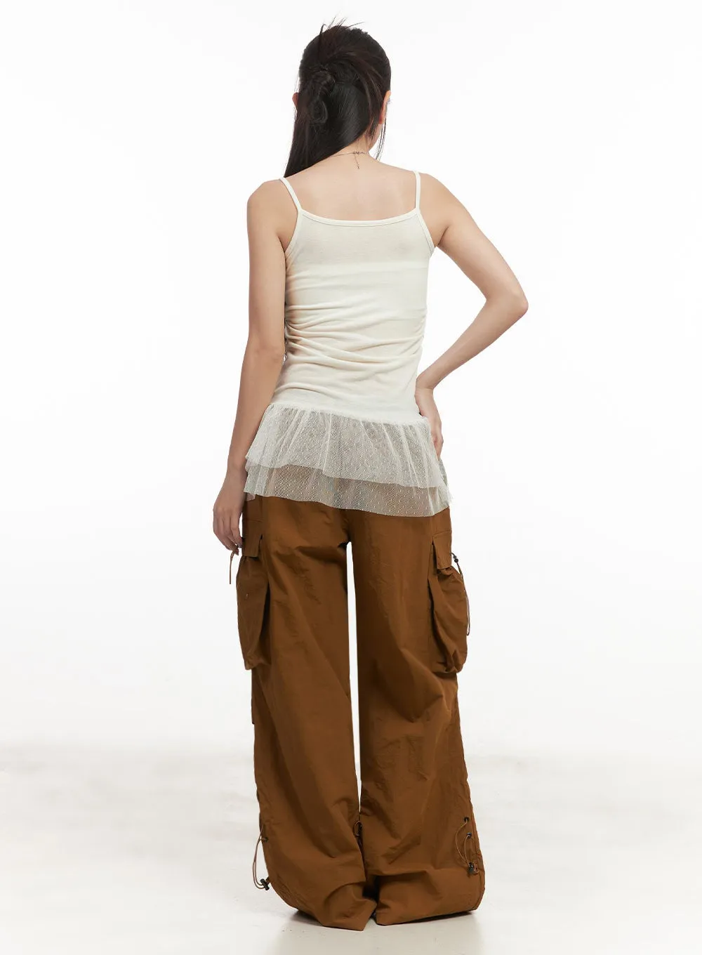 Shirred Cargo Windbreaker Pants IM525