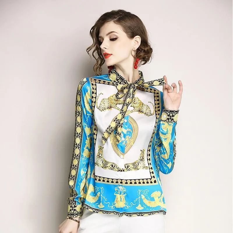 Silk Blouse Women Bow Collar Long Sleeve Blouse