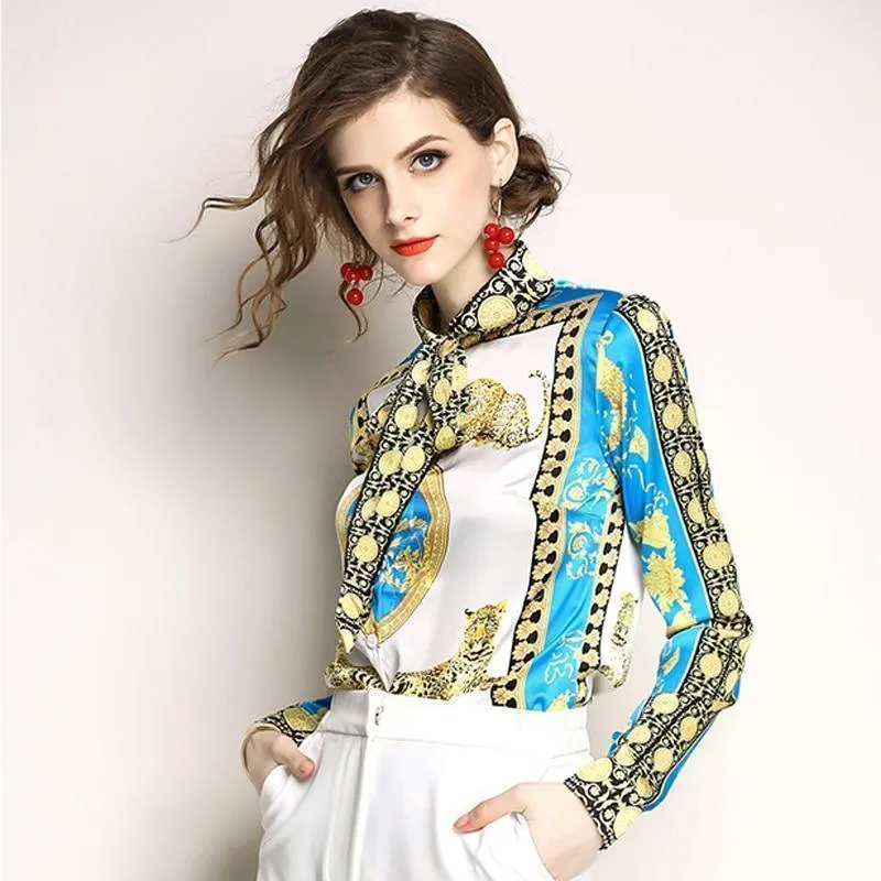 Silk Blouse Women Bow Collar Long Sleeve Blouse