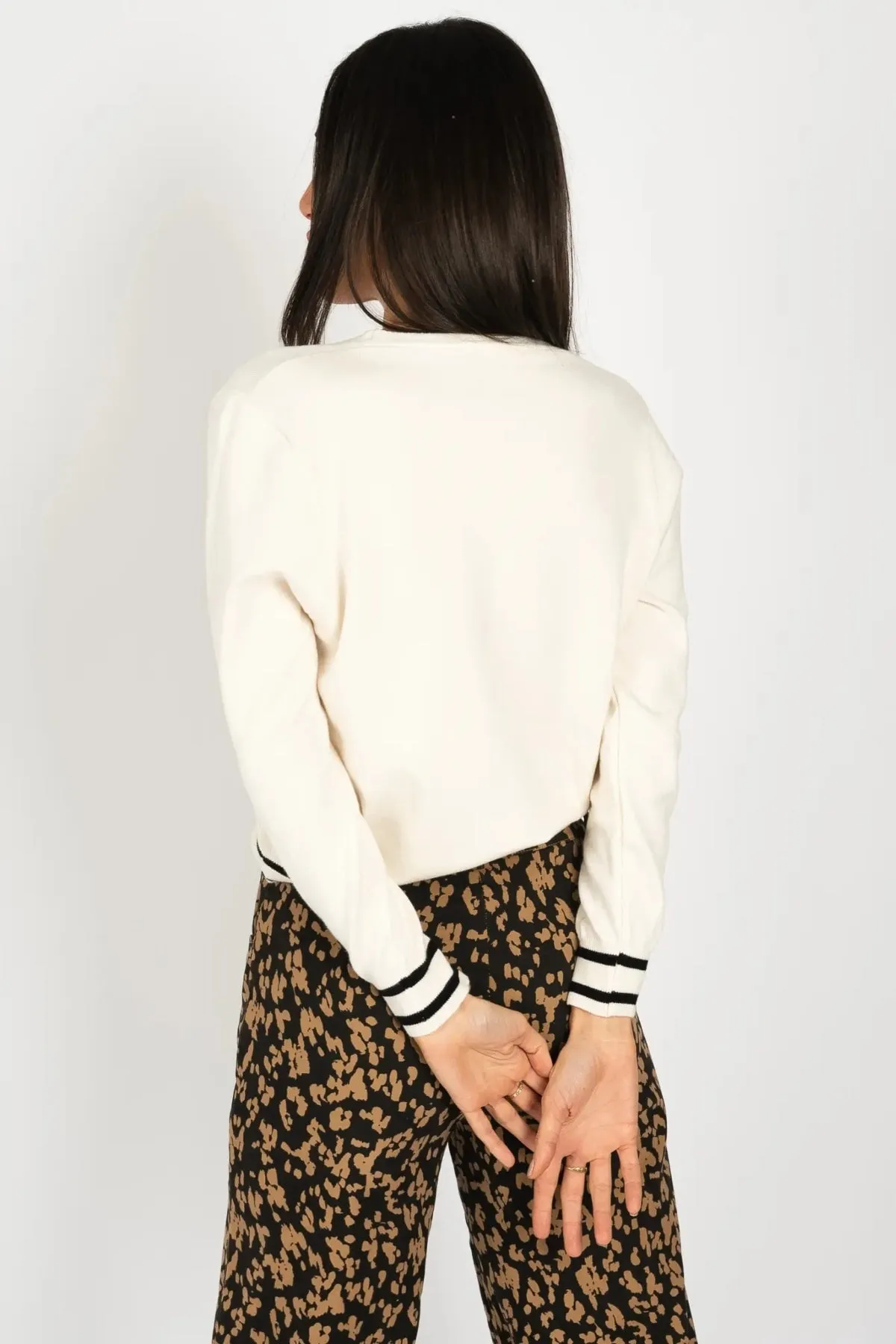 Stripe Edge Cardigan in Ecru