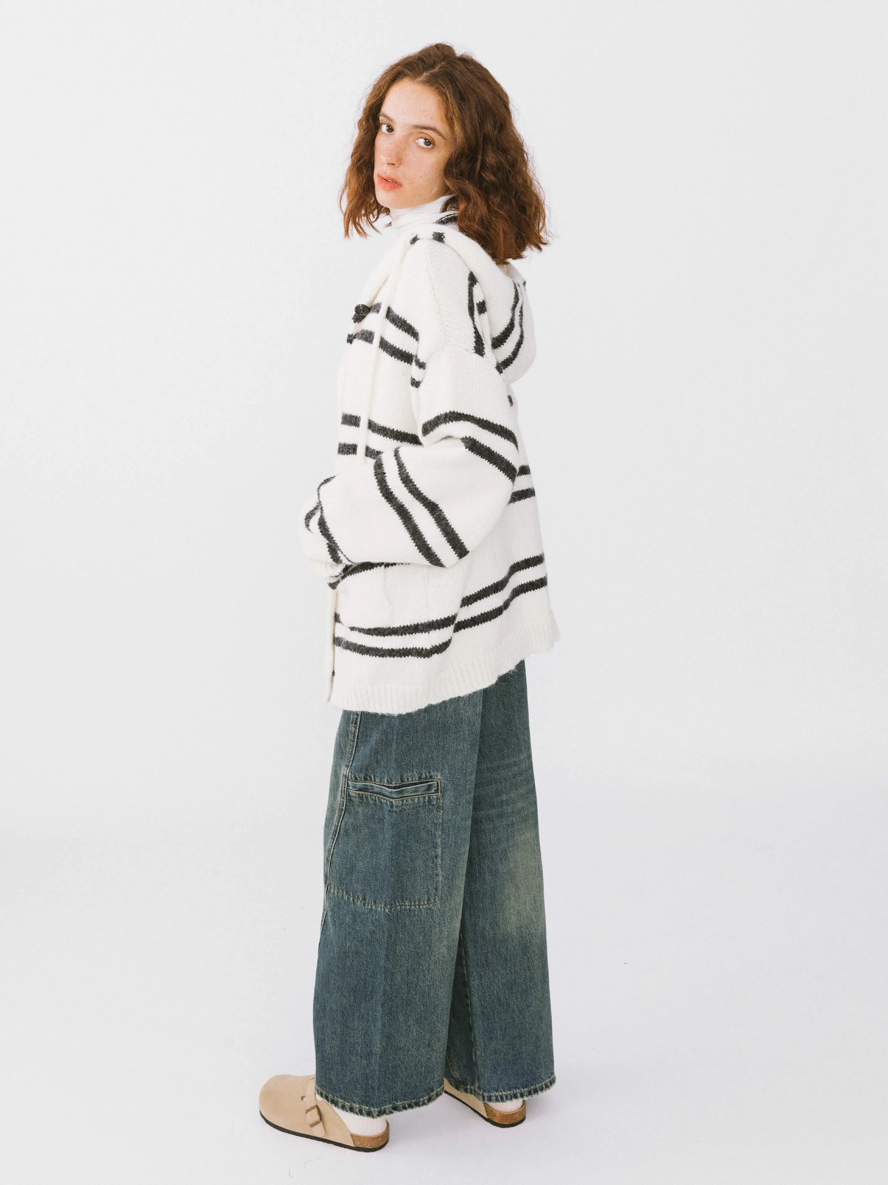 Striped Hooded Cardigan