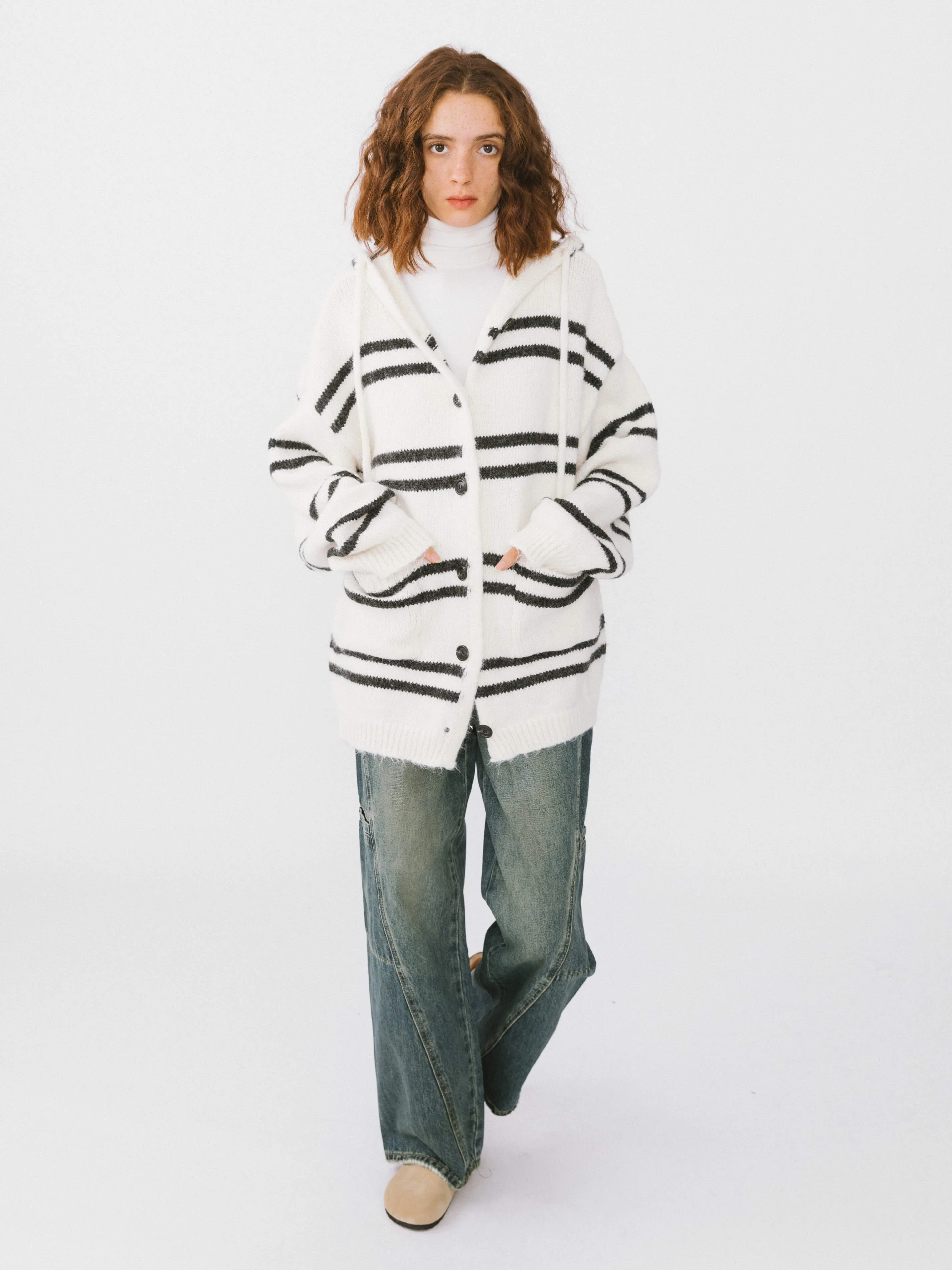 Striped Hooded Cardigan