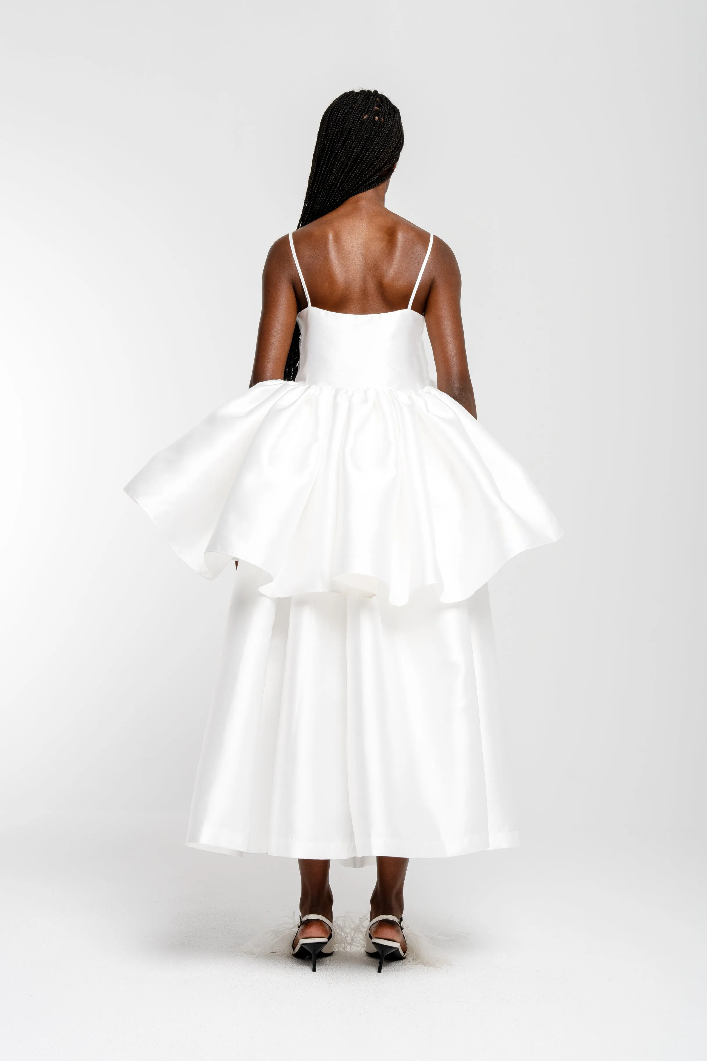 WHITE HIGH WAIST PLEATED FULL SKIRT