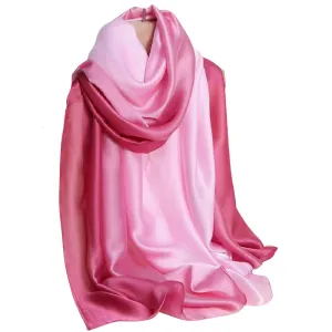 Wide Charmeuse Satin Scarf - Dark Pink Ombre