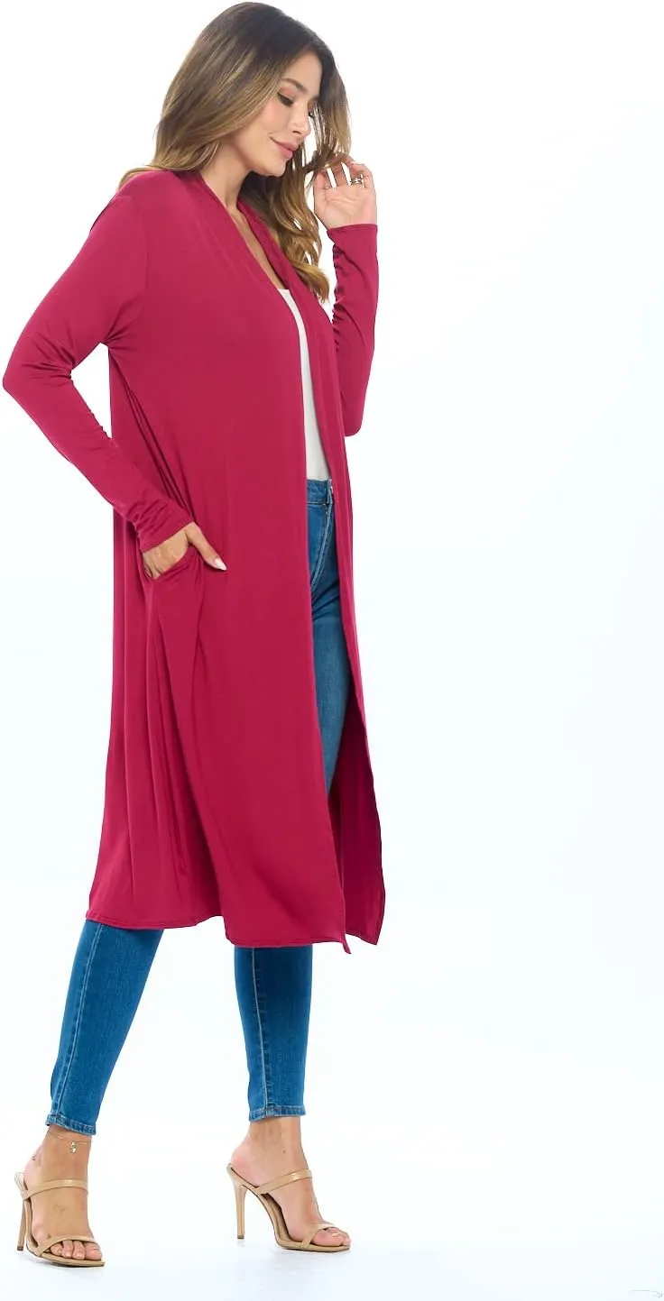 Women Cardigans Casual Essential Long Maxi Extra Duster Open Front Long Sleeve Lightweight with Pockets Cardigan