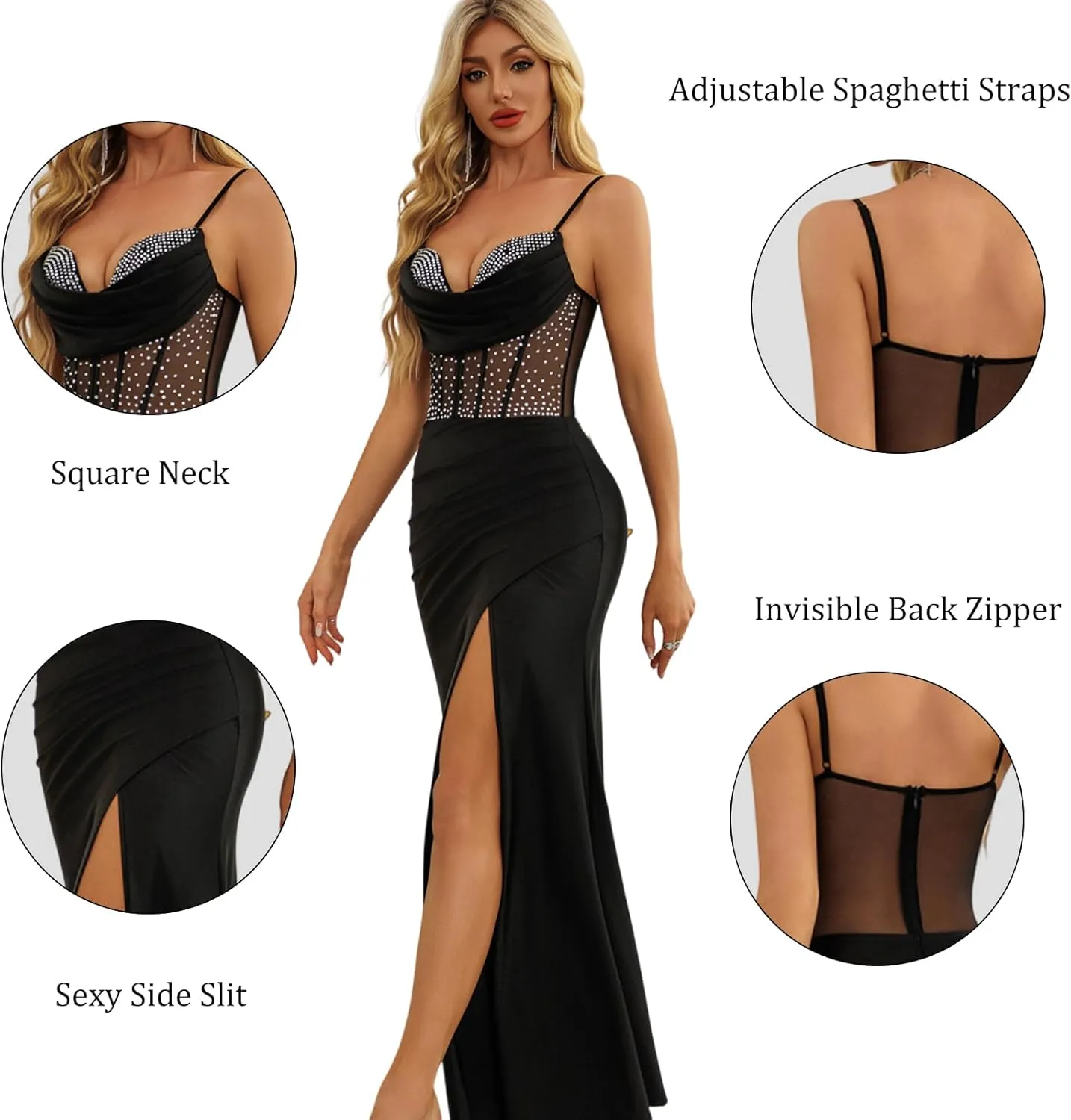 Women's Formal Wedding Guest Dresses with Rhinestone Maxi Dresses for Women Prom Dresses 2025
