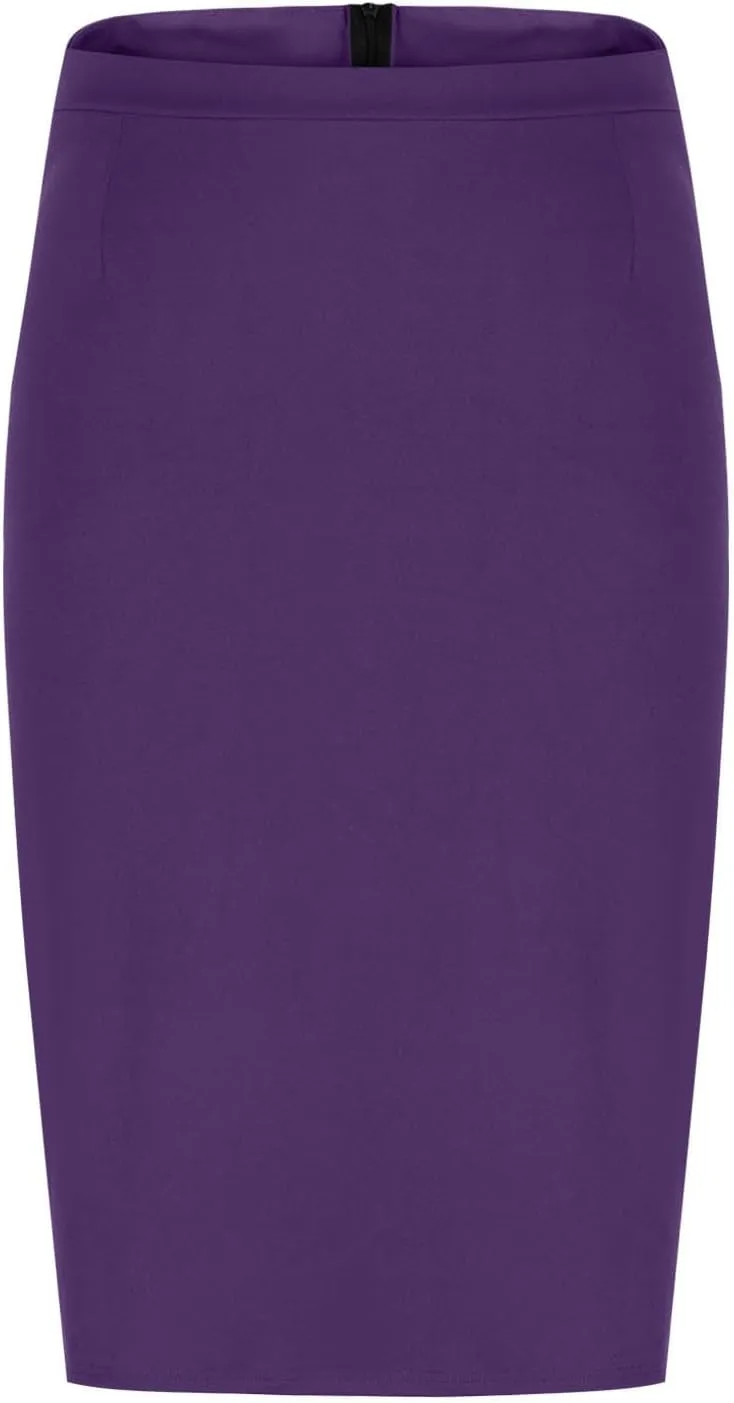 Women's Pencil Skirt Solid Color High Waist Office Bodycon Knee Length Midi Skirts Casual Trendy Business Work Skirt