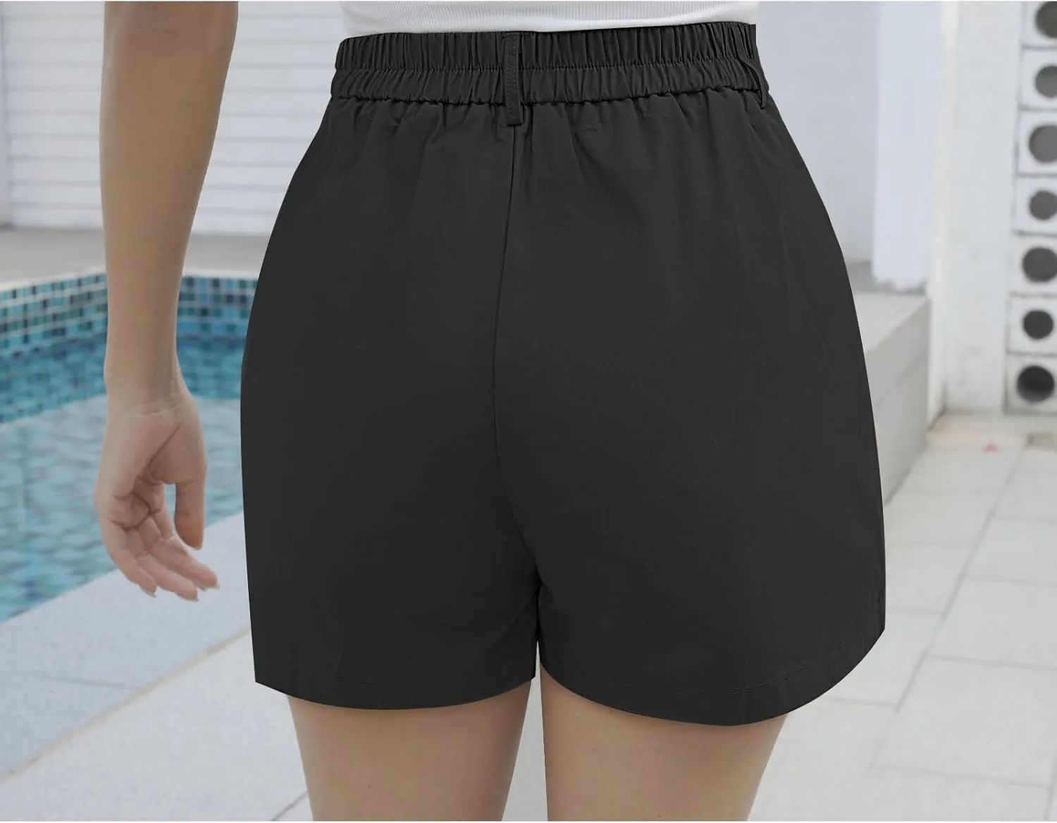 Women's Wide Leg Suit Tailored Shorts Casual Elastic Waist Summer Dressy Work Trouser Shorts with Flared Pockets