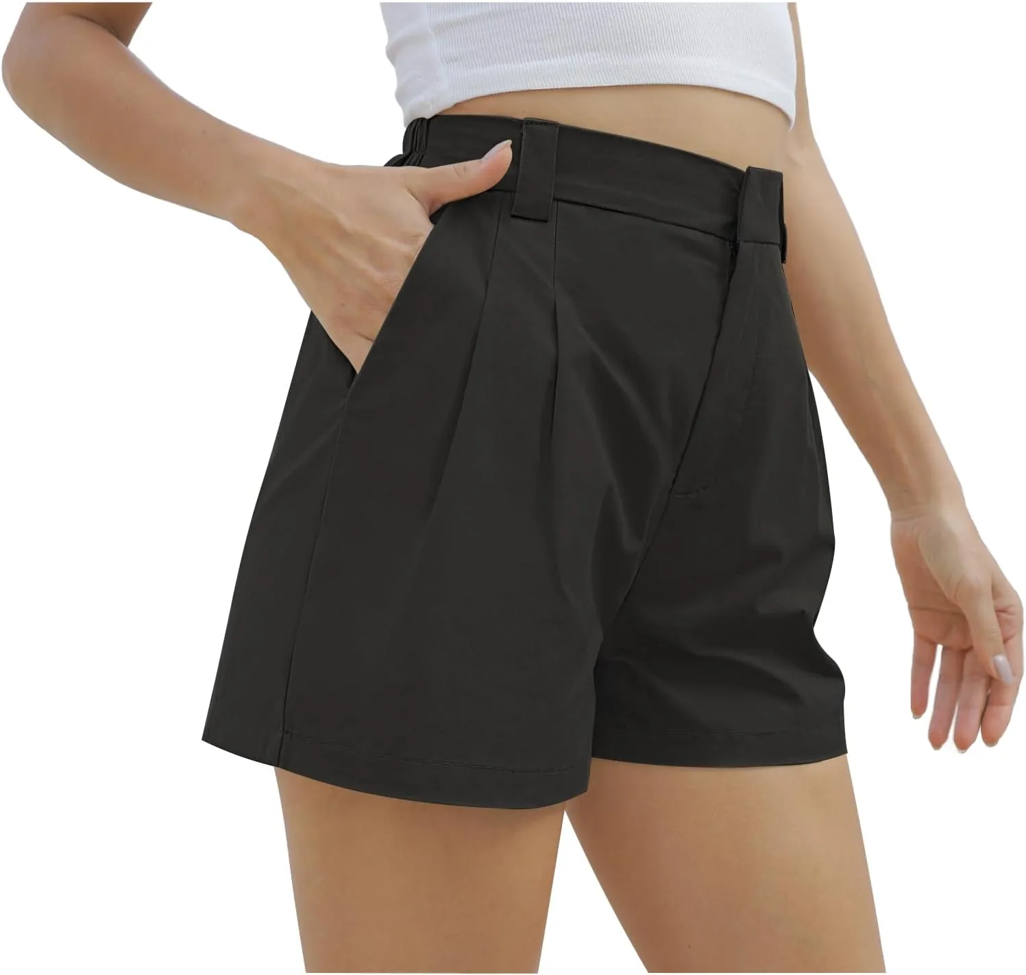 Women's Wide Leg Suit Tailored Shorts Casual Elastic Waist Summer Dressy Work Trouser Shorts with Flared Pockets