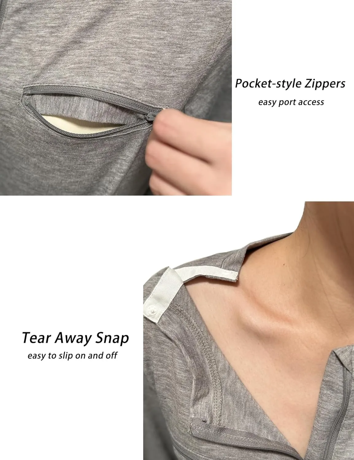 Youdiao Chemo Port Shirts for Women Short Sleeve Post-Surgery Recovery with 2 Side Snaps Dual Zipper Dialysis Cancer Clothing
